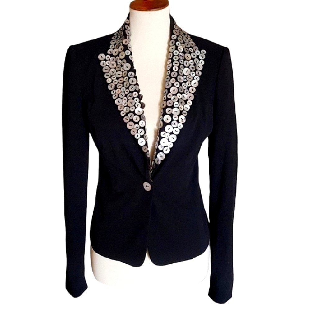 Cache' Vintage Abalone Shell Button Collar Blazer - image 2